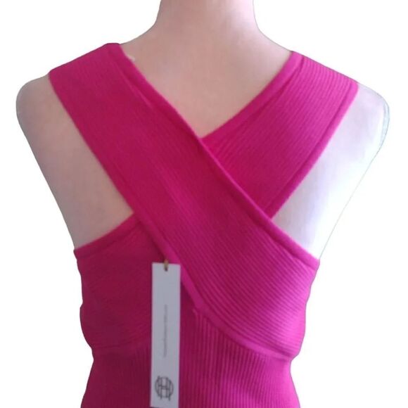 House of Harlow 1960 Hot Pink Ribbed Cross Over Halter Crop Top Large NWT - Picture 9 of 17